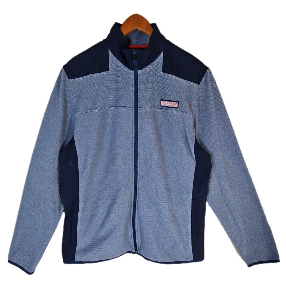 Vineyard Vines Full Zip Fleece jacket Men's Large Blue Striped Preppy Nautical